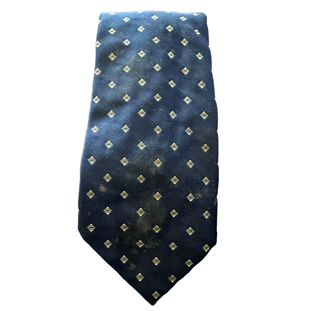 CHRISTIAN DIOR BLUE WITH WHITE GEOMETRIC SHAPES POLYESTER TIE